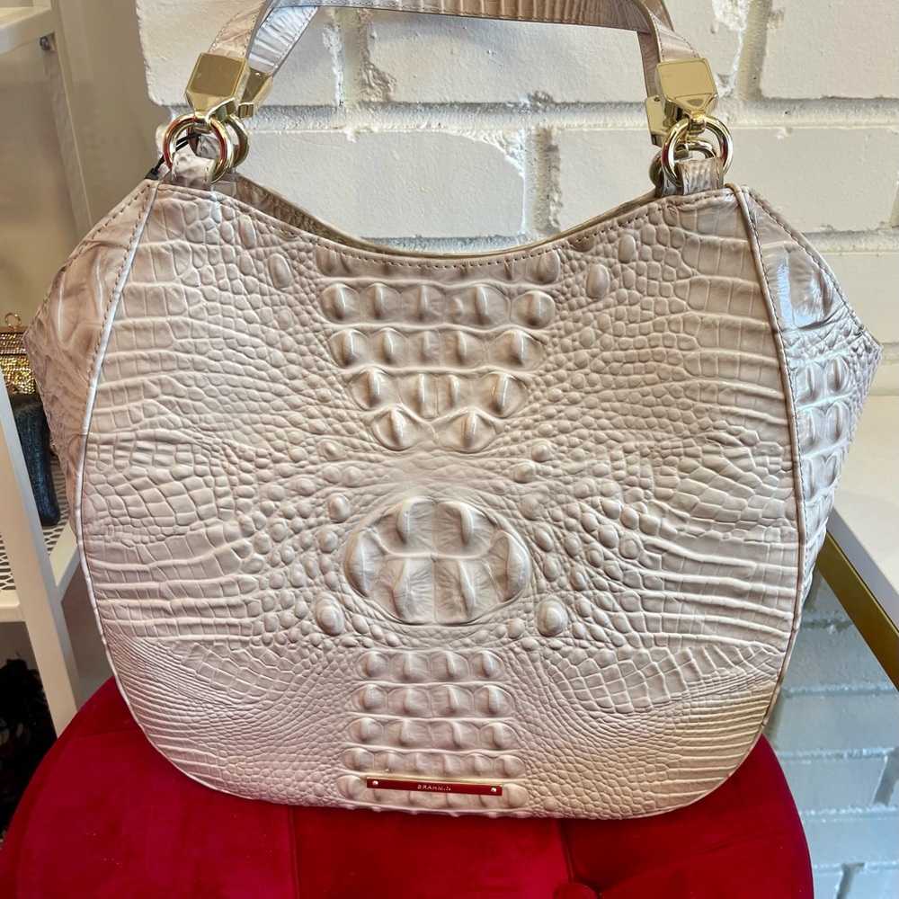 Brahmin Cream Crocodile-Embossed Shoulder Bag